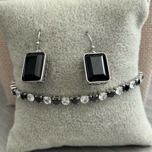7” Black Onyx & CZ Bracelet Earring Set|18K White Gold Filled|NWOT